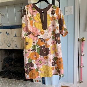 AVARA brand Floral Midi Dress with Brown Accents
